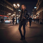 Ladies short cut faux leather bomber jacket with standing collar and zipper Fashion Glam