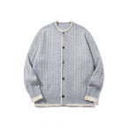 Unisex fine knit cardigan with cable pattern, round neck and contrast trim Fashion Glam