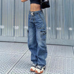 Women's cargo jeans in baggy look with high waist, drawstring and flap pockets Fashion Glam