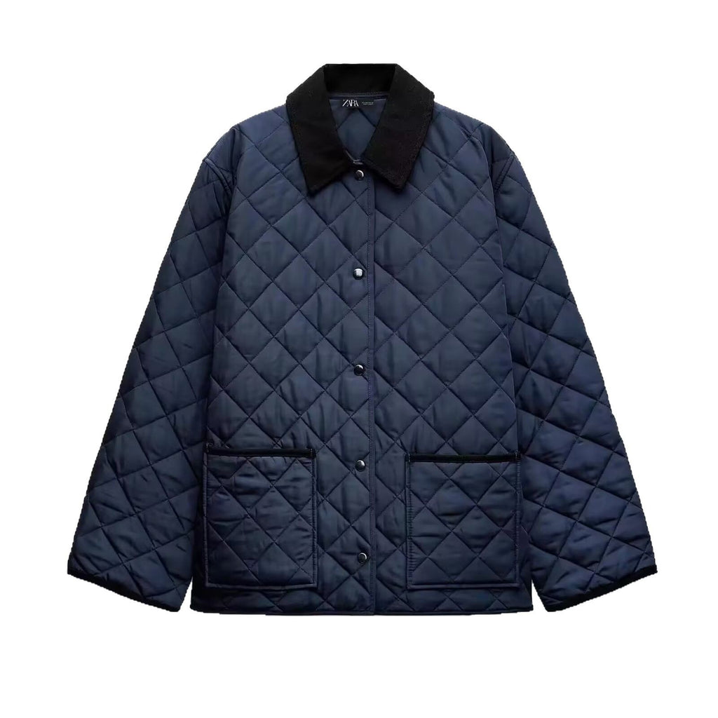Women Lightweight Quilted Transitional Jacket in Oversized Cocoon with Cord Collar Fashion Glam