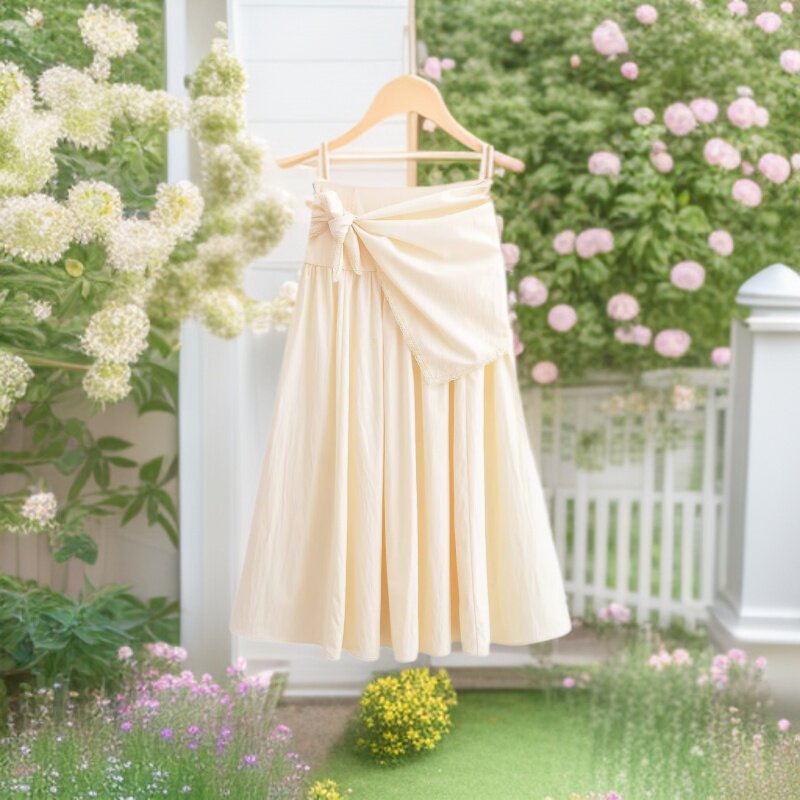 Women Midiskirt with Wrap Overlay, High Waist and Lace Trim Fashion Glam