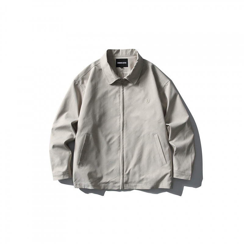 Men's Lightweight Boxy Zip Jacket with Shirt Collar and Angled Side Pockets Fashion Glam