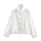 Women's short jacket in oversized bomber style with high stand-up collar and shoulder patches Fashion Glam