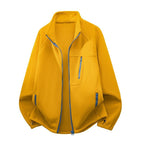 Men's fleece jacket with high stand-up collar, multiple zip pockets, and ergonomic raglan cut Fashion Glam