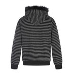 Unisex Striped Hooded Zip Jacket with Faux Fur Hood and Statement Front Print Fashion Glam