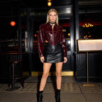 women's short-cut faux patent leather blouson with tailored corset cut Fashion Glam