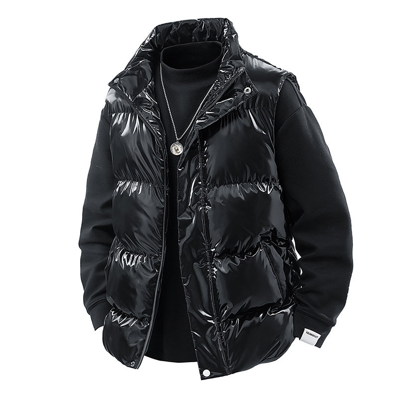 Men's Shiny Quilted Stand Collar Vest with Thermal Filling Fashion Glam