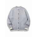 Unisex fine knit cardigan with cable pattern, round neck and contrast trim Fashion Glam