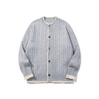 Unisex fine knit cardigan with cable pattern, round neck and contrast trim Fashion Glam