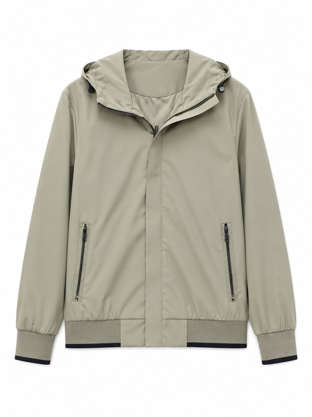 Men's Hooded Blouson Lightweight Windbreaker with Ribbed Hem and Concealed Zipper Placket Fashion Glam