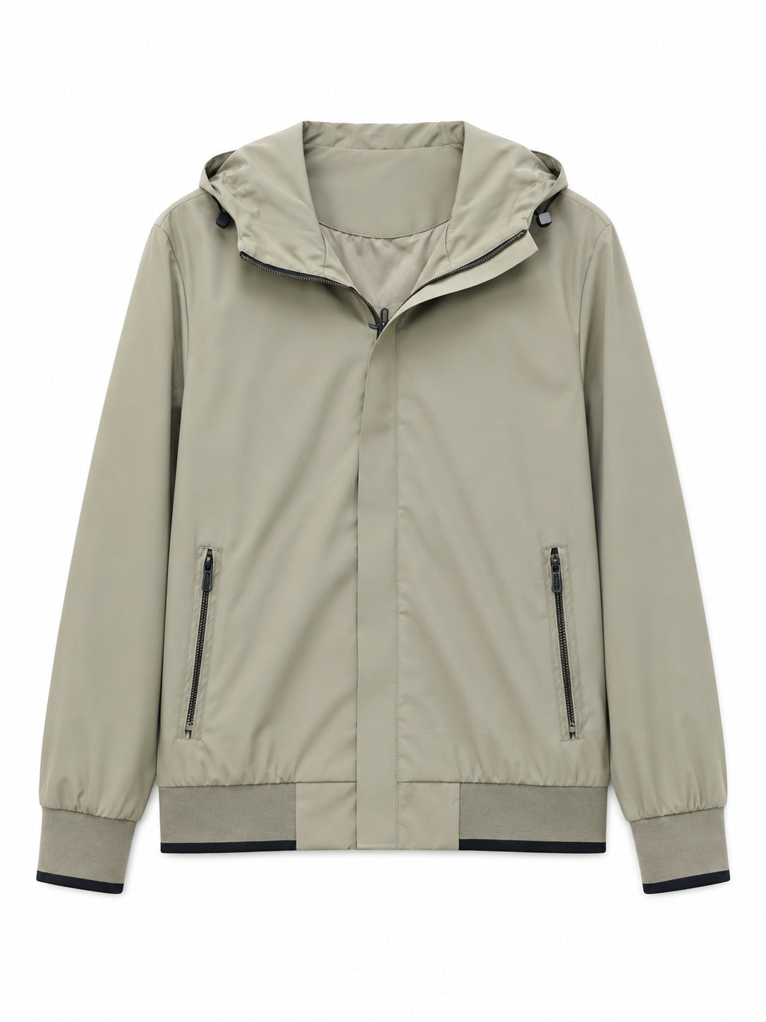 Men's Hooded Blouson Lightweight Windbreaker with Ribbed Hem and Concealed Zipper Placket Fashion Glam