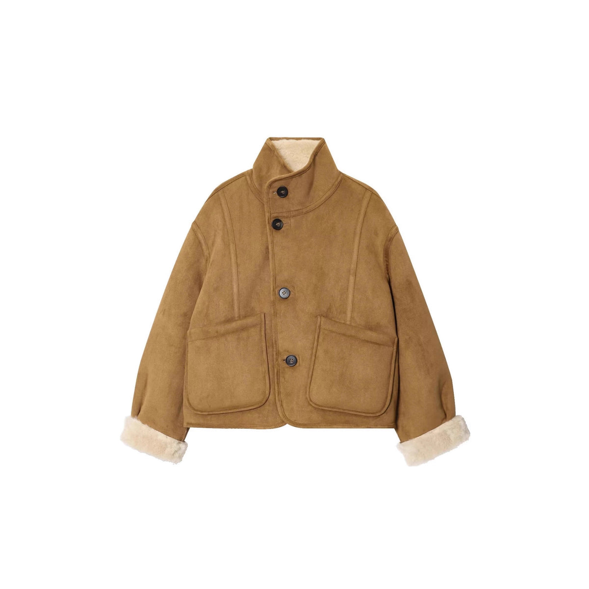 Women Short Jacket made of Suede Leatherette with Teddy Lining and Stand-Up Collar Fashion Glam