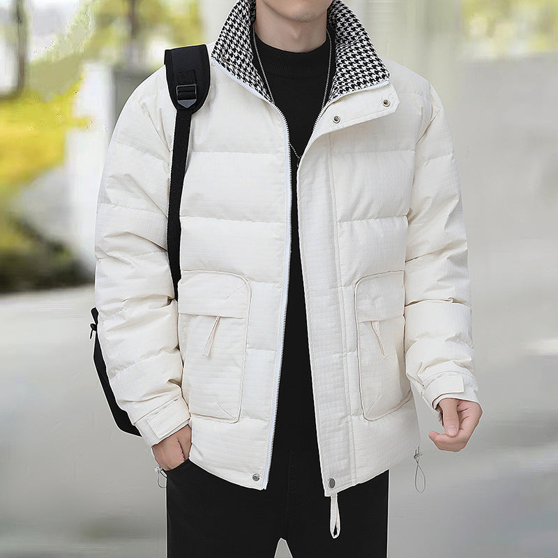 Men's quilted jacket with houndstooth lining and adjustable hem Fashion Glam