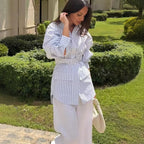 Women's shirt dress with belted waist, mandarin collar, and patch pockets Fashion Glam