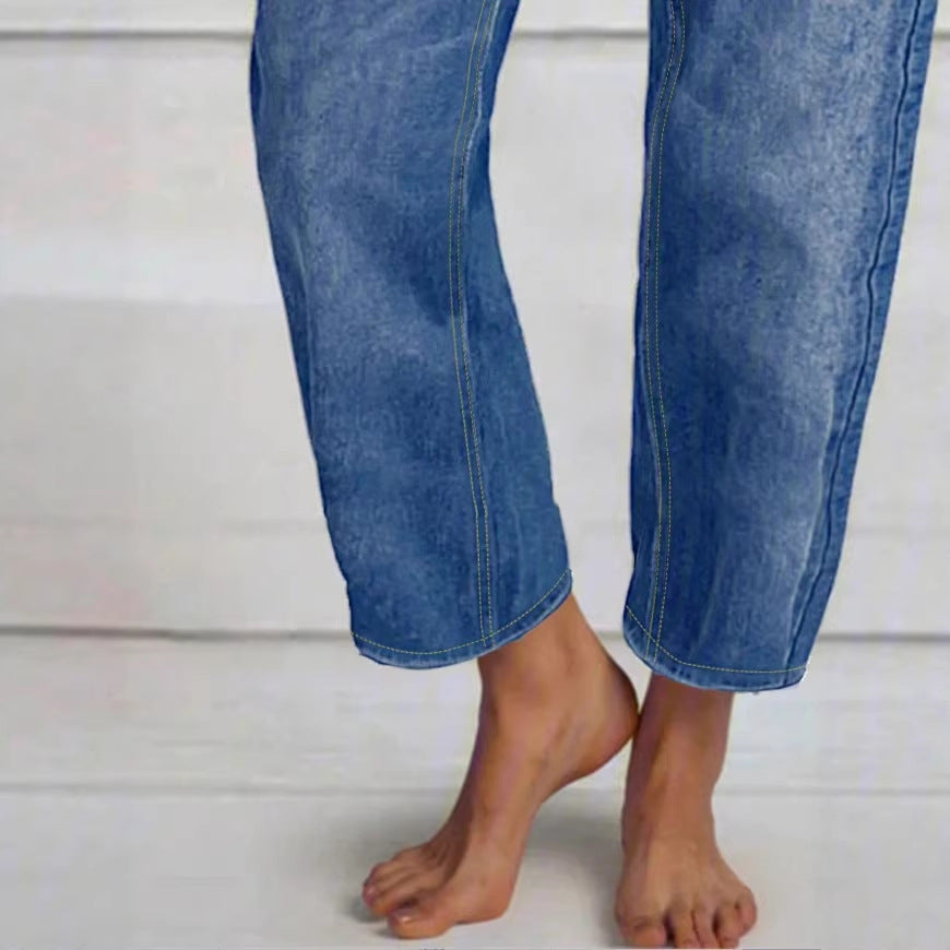 Women High-Waisted Cropped Jeans with Wide Straight-Leg Fit Fashion Glam