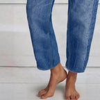 Women High-Waisted Cropped Jeans with Wide Straight-Leg Fit Fashion Glam