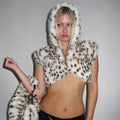 Women's short hooded bolero made of faux fur with fur stole and bracelet cuffs Fashion Glam