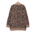 Women's Oversized Knit Cardigan with Leopard Print, V-Neck and Button Placket Fashion Glam