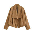 Women’s short jacket in waterfall look with soft velour finish and wide shawl collar Fashion Glam