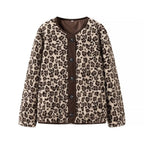Ladies short jacket with leopard print and teddy fleece button placket Fashion Glam