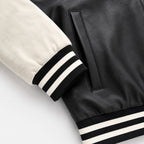 Men's varsity bomber jacket in college style with faux leather body and contrasting suede sleeves Fashion Glam