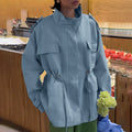 Women's utility parka with stand-up collar, drawstring waist and flap pockets Fashion Glam