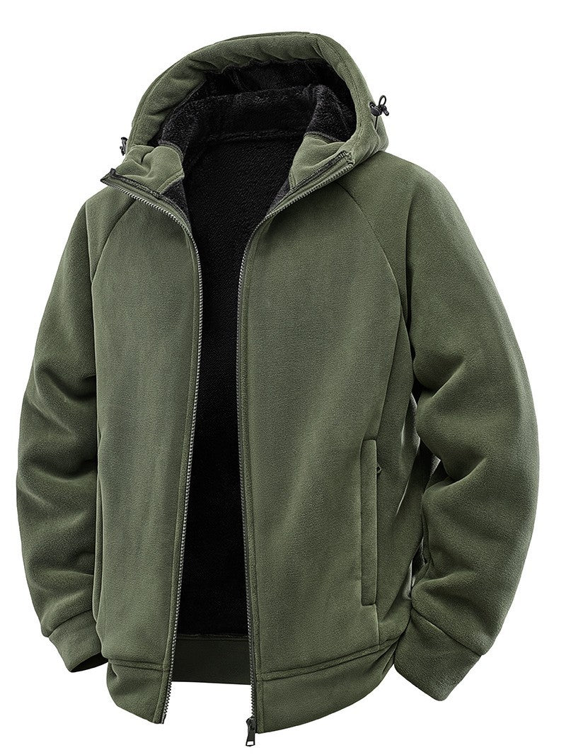 Men's Padded Hooded Fleece Jacket with Teddy Lining and Full-Length Zip Fashion Glam