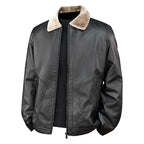 Men's aviator bomber jacket in nappa look with teddy lining and zippered pockets Fashion Glam