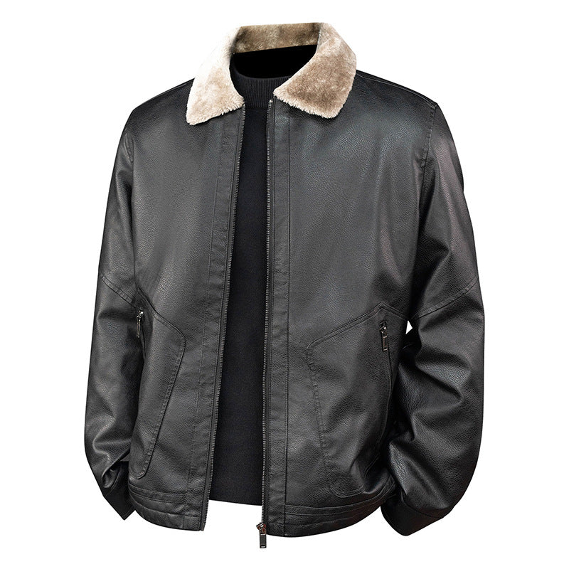 Men's aviator bomber jacket in nappa look with teddy lining and zippered pockets Fashion Glam