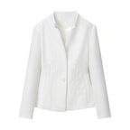 Women's tailored short blazer with standing collar and floral tone-on-tone embroidery Fashion Glam