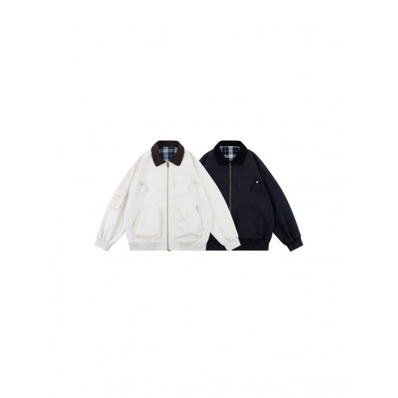 Unisex Oversized Blouson in Workwear style with cord collar and checked lined interior Fashion Glam
