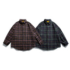 Unisex Boucle Check Shirt Jacket with Quilted Lining, Rounded Hem and Shirt Collar Fashion Glam