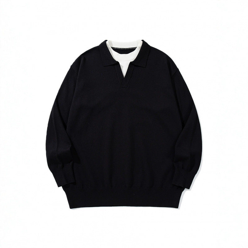 Unisex Oversize fine knit pullover with open Henley neckline and contrasting inner collar Fashion Glam