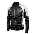 Men's Slim Fit Motorcycle Faux Leather Jacket with Contrast Panels, Quilted Shoulders and Zipper Pockets Fashion Glam
