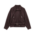 Women Short Suede Look Trench Coat with Waist Belt and Zipper Details Fashion Glam