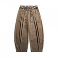 Men's Loose Highwaist Pleated Pants with Elastic Waistband and Printed Drawstring Fashion Glam