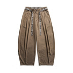 Men's Loose Highwaist Pleated Pants with Elastic Waistband and Printed Drawstring Fashion Glam