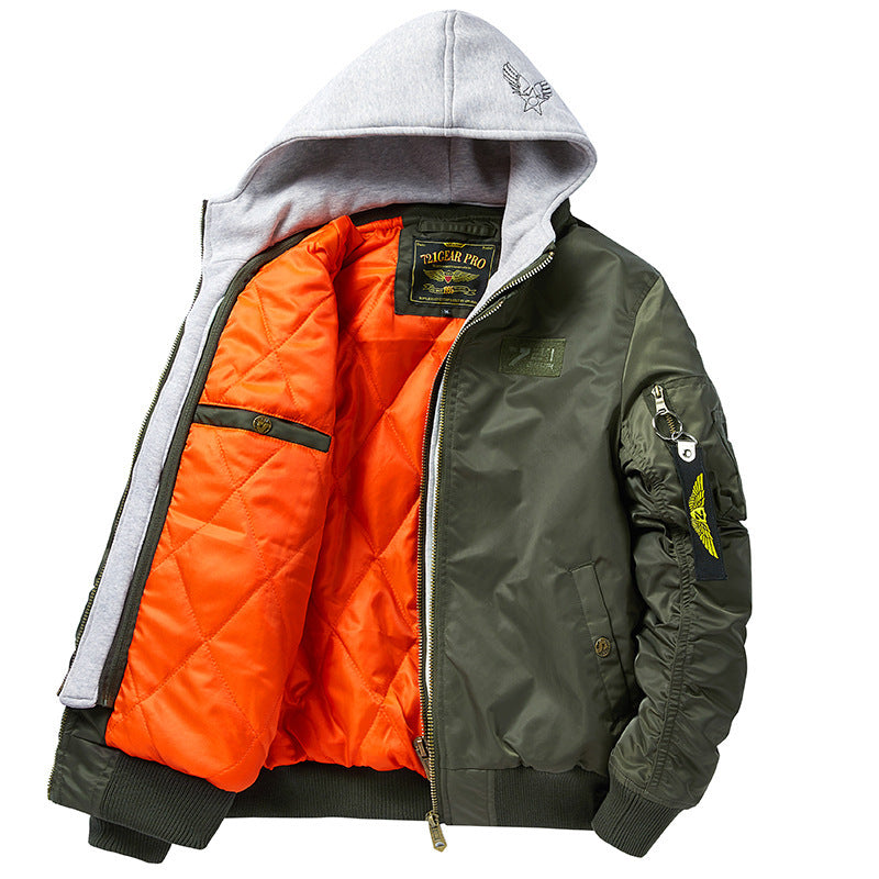 Men's pilot bomber jacket with removable hood double layer, padded thermal lining and arm pocket Fashion Glam