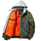 Men's pilot bomber jacket with removable hood double layer, padded thermal lining and arm pocket Fashion Glam