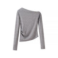 Women's Asymmetrical One-Shoulder Long Sleeve Shirt with Side Gathering Fashion Glam