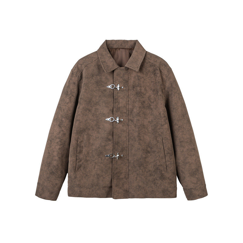 Men's short jacket made of suede imitation with metal toggle fasteners Fashion Glam