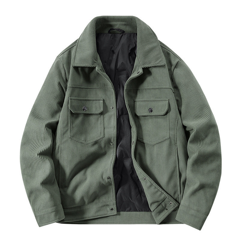 Men's Ribbed Cord Overshirt Jacket with Quilted Inner Lining and Chest Flaps Fashion Glam