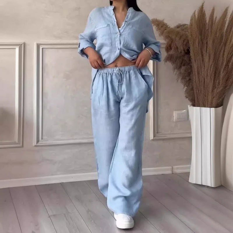 Women's Wide Linen Blend Pants with High Elastic Waistband, Drawstring and Palazzo Silhouette Fashion Glam
