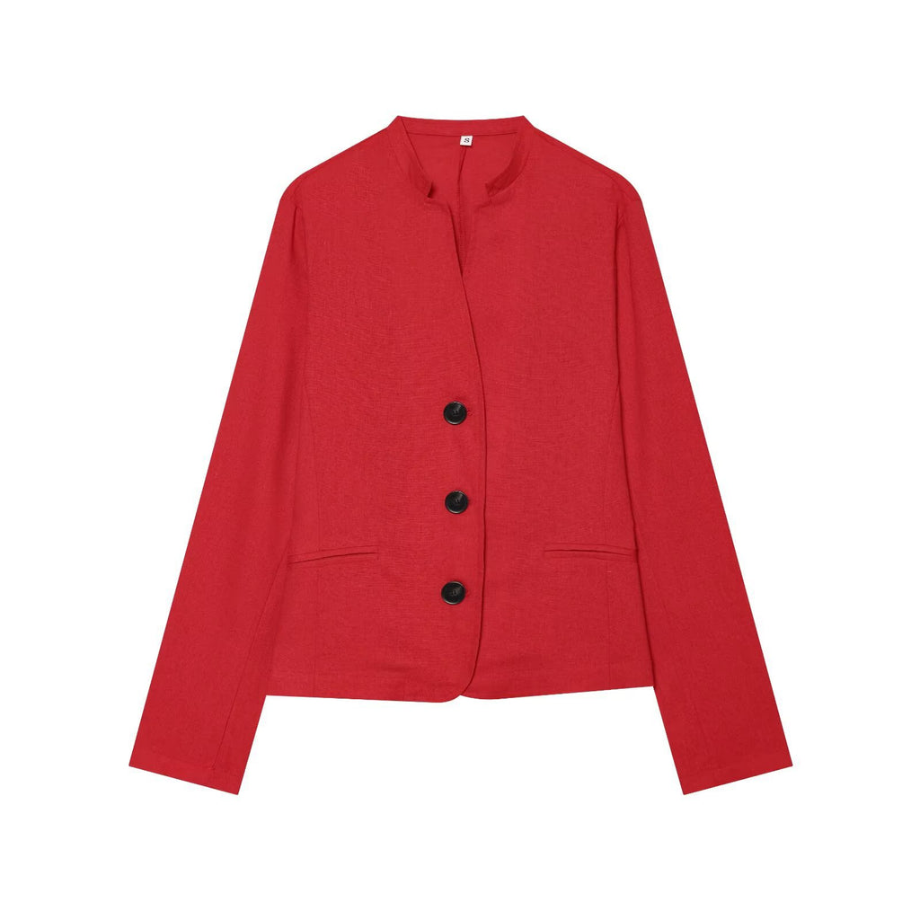 Women's short blazer without collar with straight hem and three buttons Fashion Glam