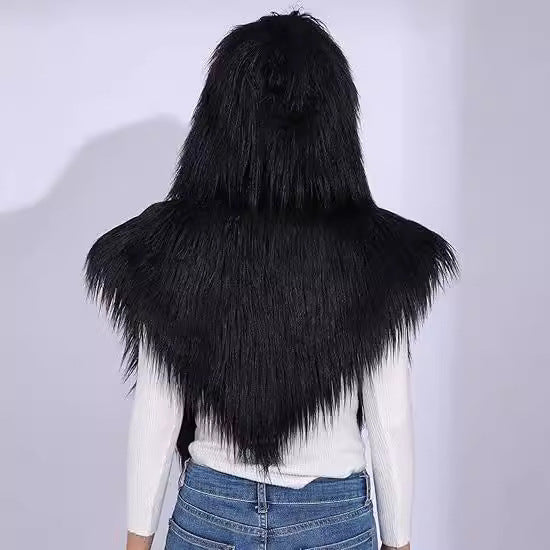 Women’s hooded scarf vest made of long-haired artificial fur Fashion Glam