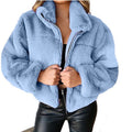 Women’s short-cut cuddly fleece quilted jacket with stand-up collar and zipper Fashion Glam