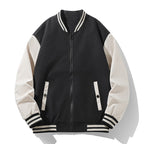 Men's lightweight college bomber jacket with contrasting striped ribbed collar and full zip Fashion Glam