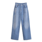 Women's High-Waist Jeans Pants with Wide Leg, Straight Hem and Subtle Used Look Fashion Glam