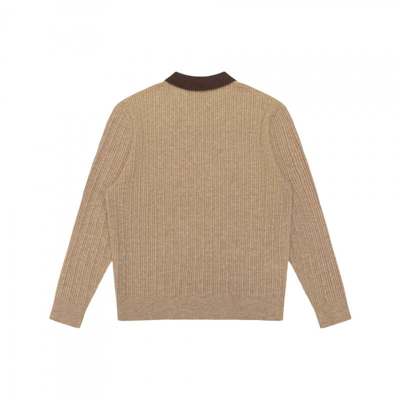 Men's Long-Sleeved Polo Sweater made of fine rib knit with contrasting collar Fashion Glam