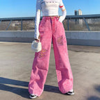 Women High-Waisted Wide Denim Palazzo Pants with Eye-Catching Ripped Inserts Fashion Glam